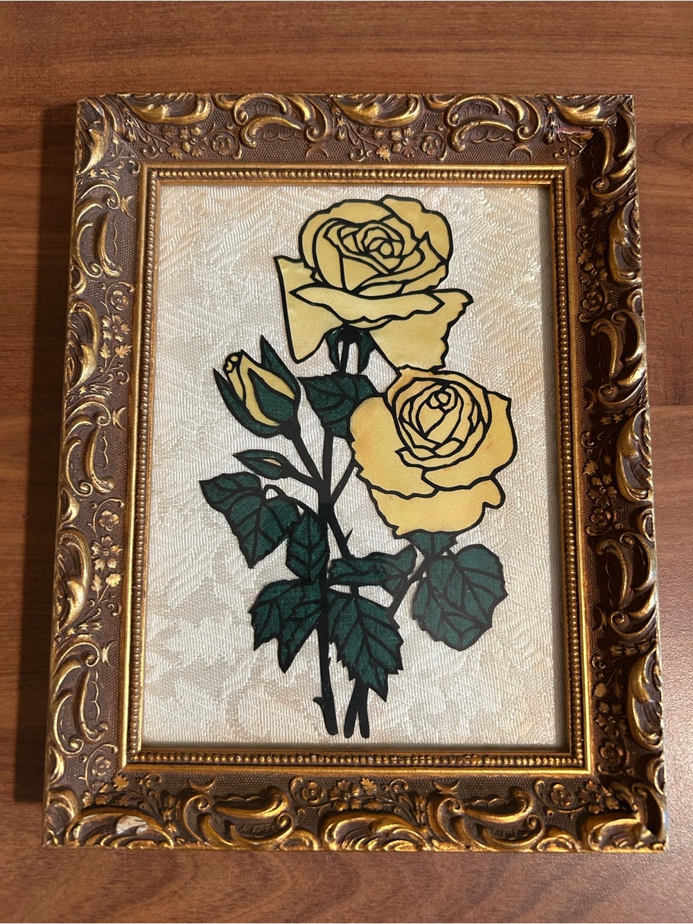 Vintage Silk Mosaic Yellow Rose Frames Framed Picture